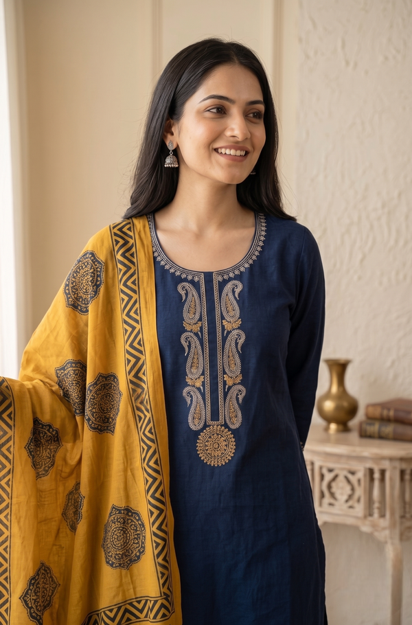Navy Blue Silk Set