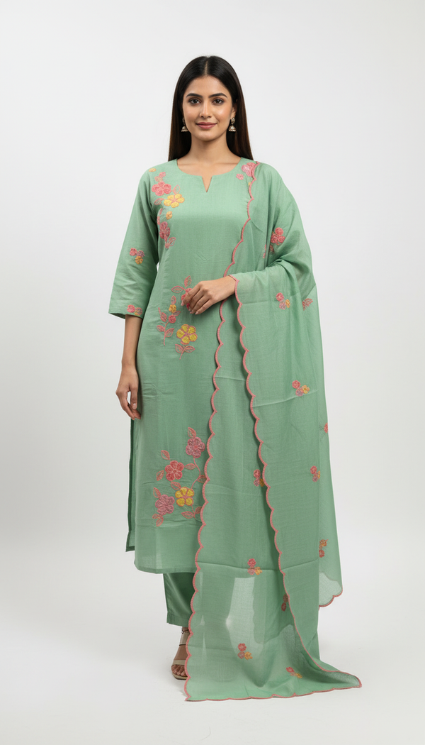 Green Chanderi Kurta Set