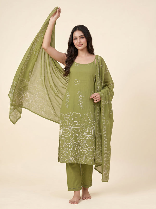 Olive Bloom Sleeveless Kurta Set