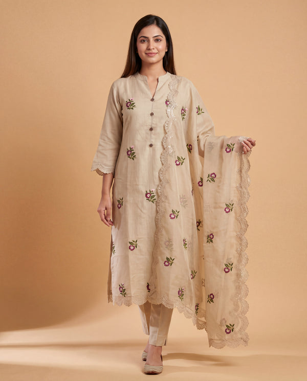 Almond Blush Embroidered Kurta Set