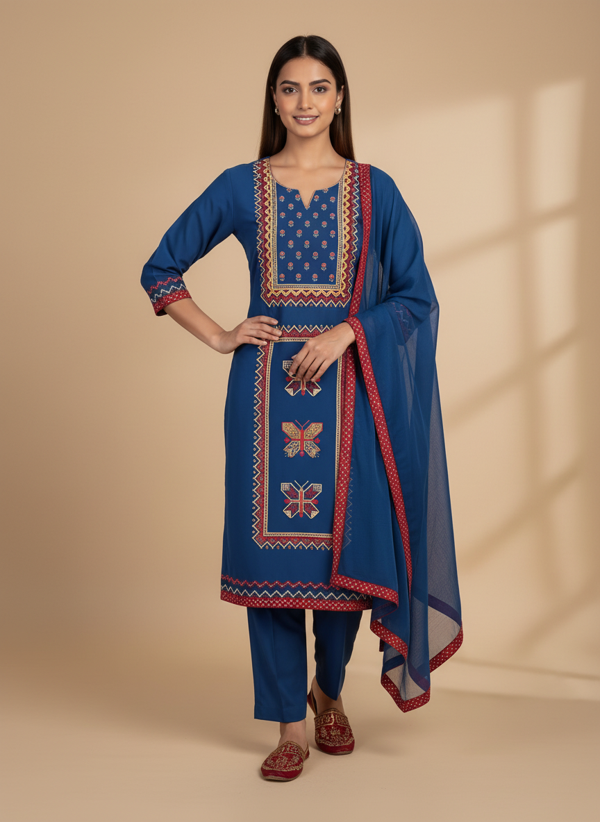Cobalt Flutter Kurta Set