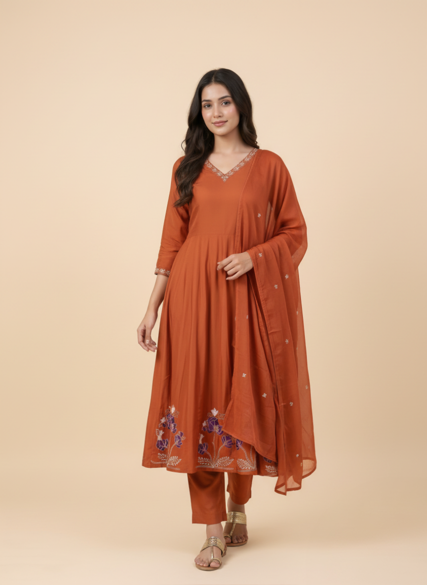 Terracotta Bloom Anarkali Set