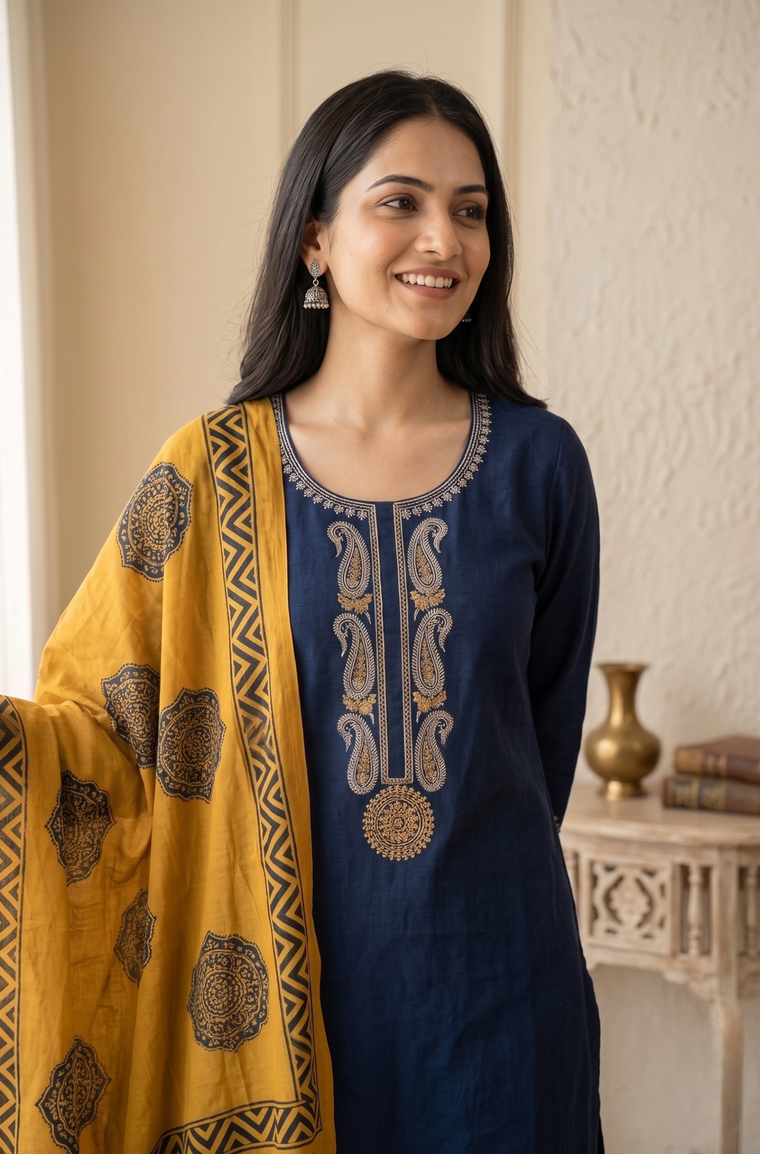 Navy Blue Silk Set