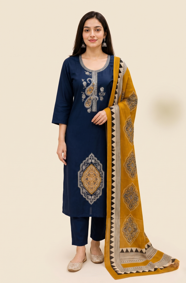 Navy Blue Silk Set
