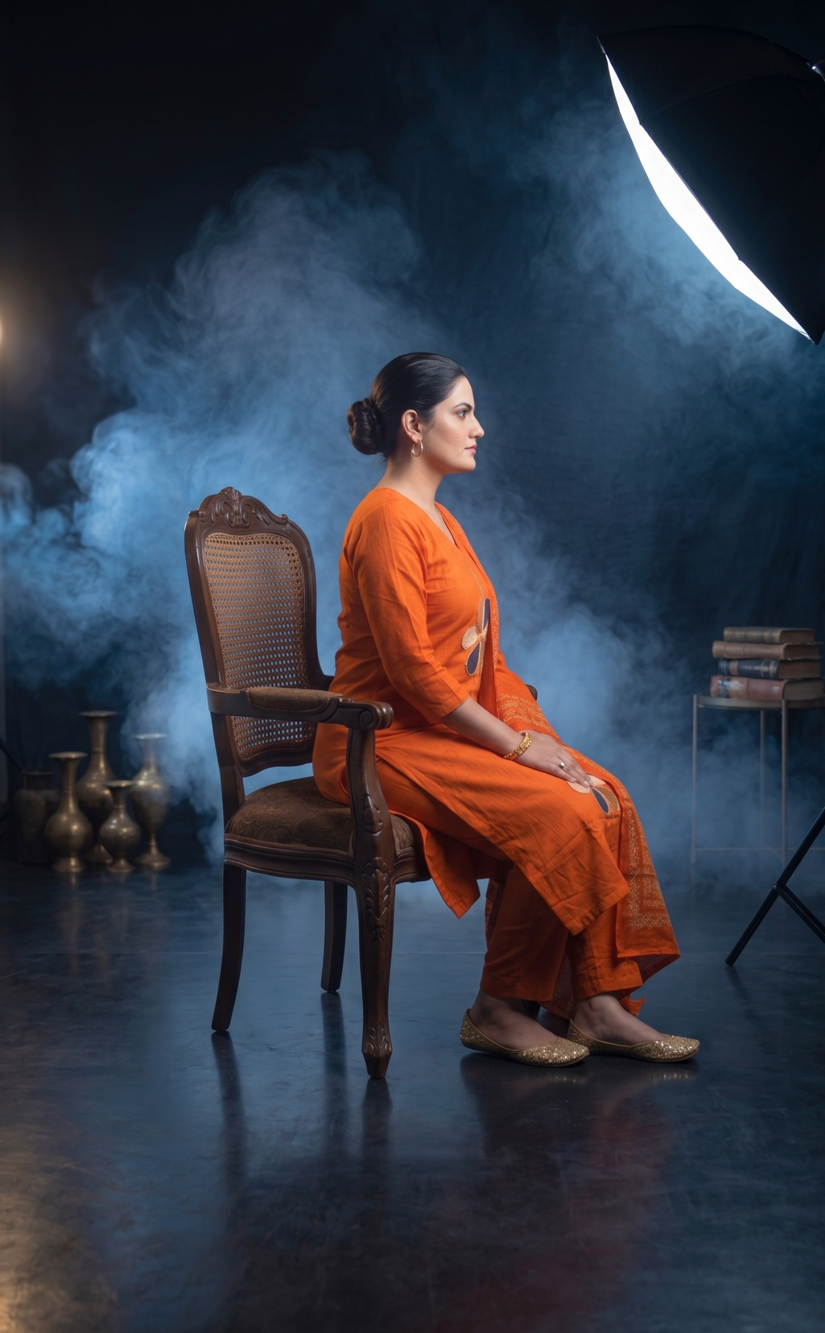 Rust orange 3-piece festive kurta set with Banarasi dupatta – The Cotton Studio