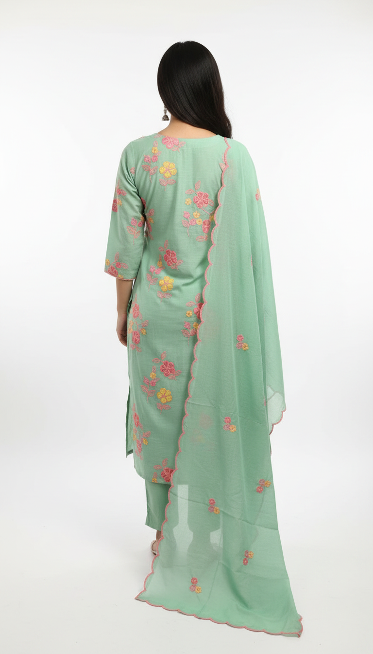 Green Chanderi Kurta Set