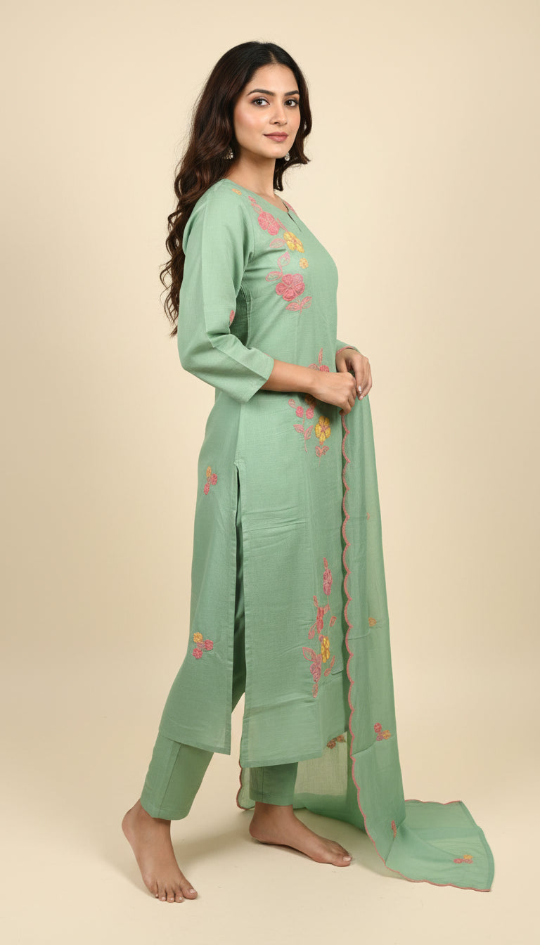 Green Chanderi Kurta Set