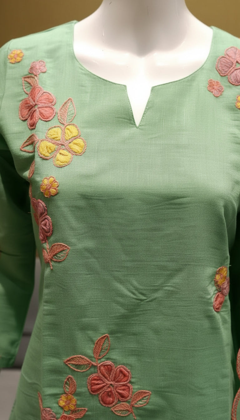 Green Chanderi Kurta Set