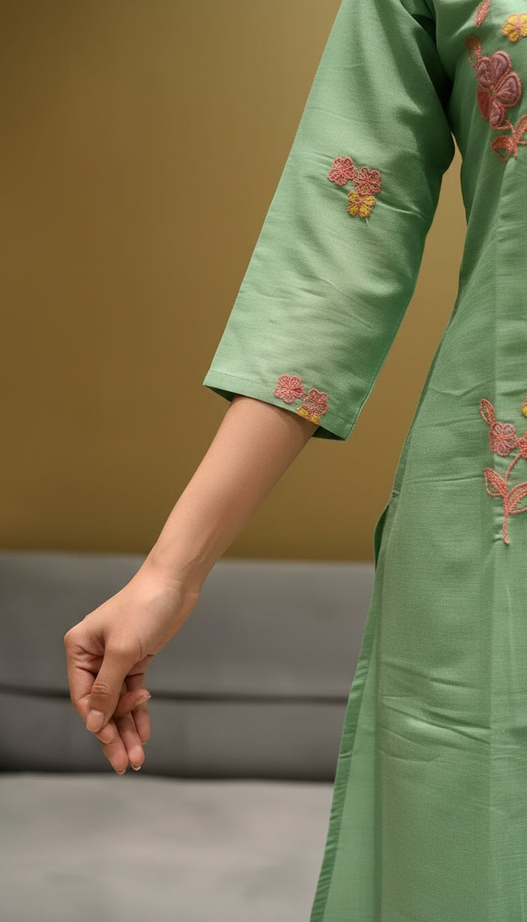 Green Chanderi Kurta Set