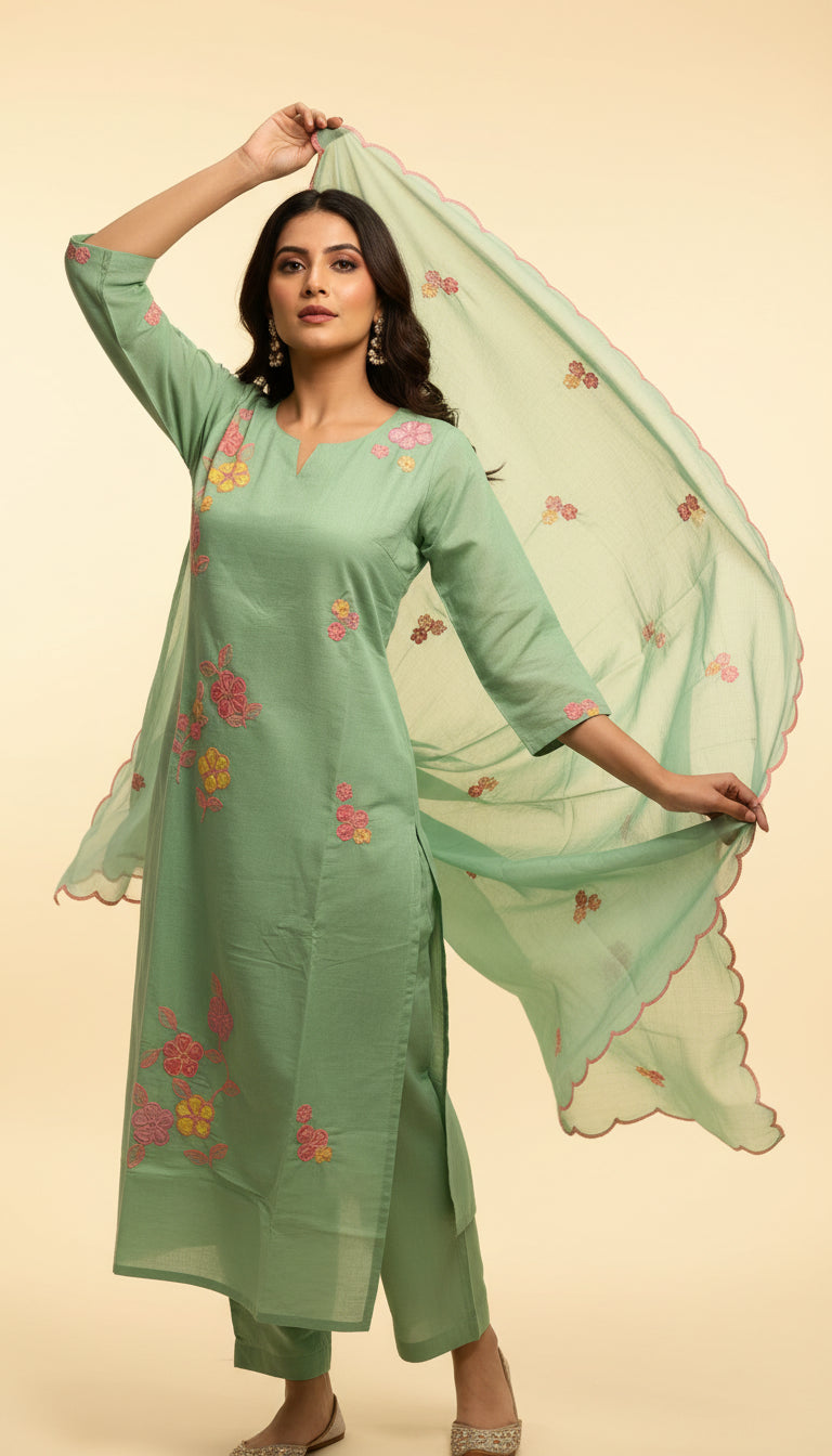 Green Chanderi Kurta Set