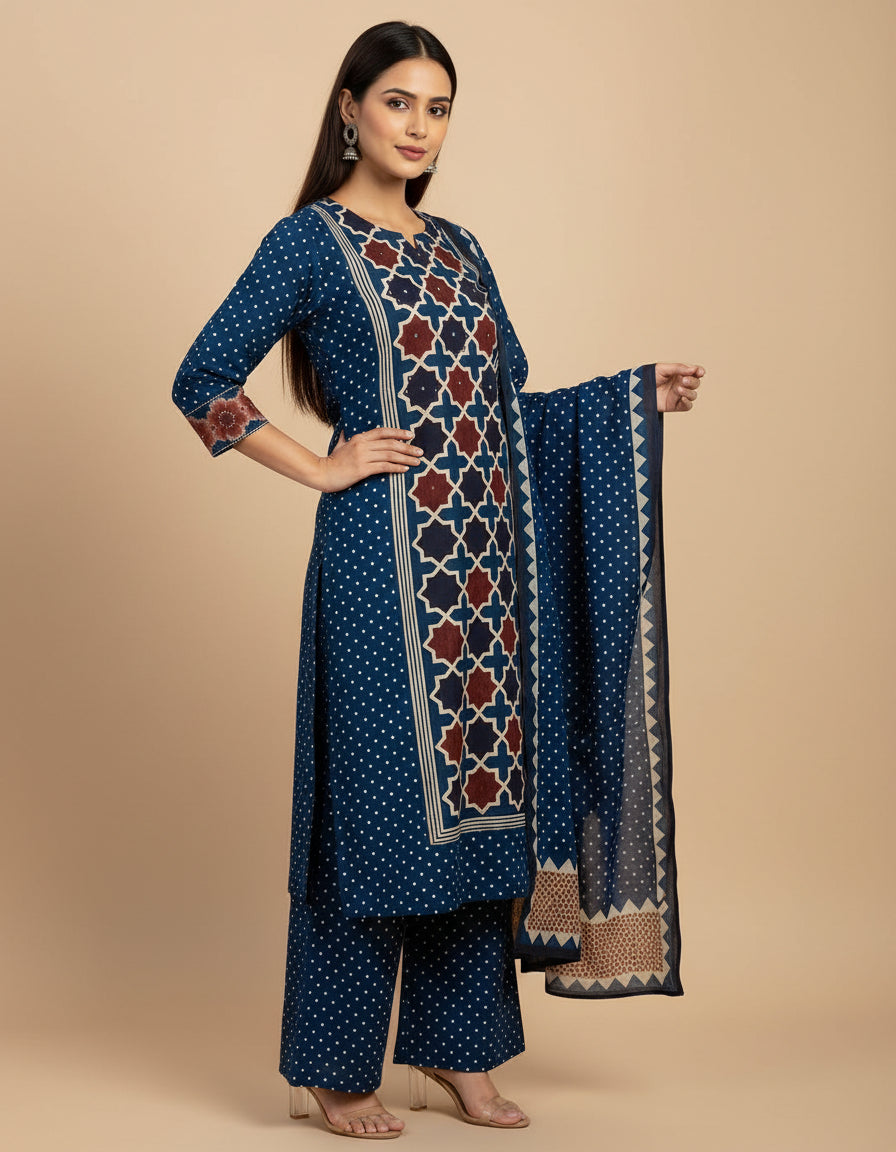 Indigo Ajrak Kurta Set