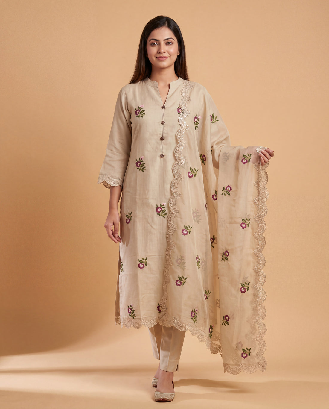 Almond Blush Embroidered Kurta Set