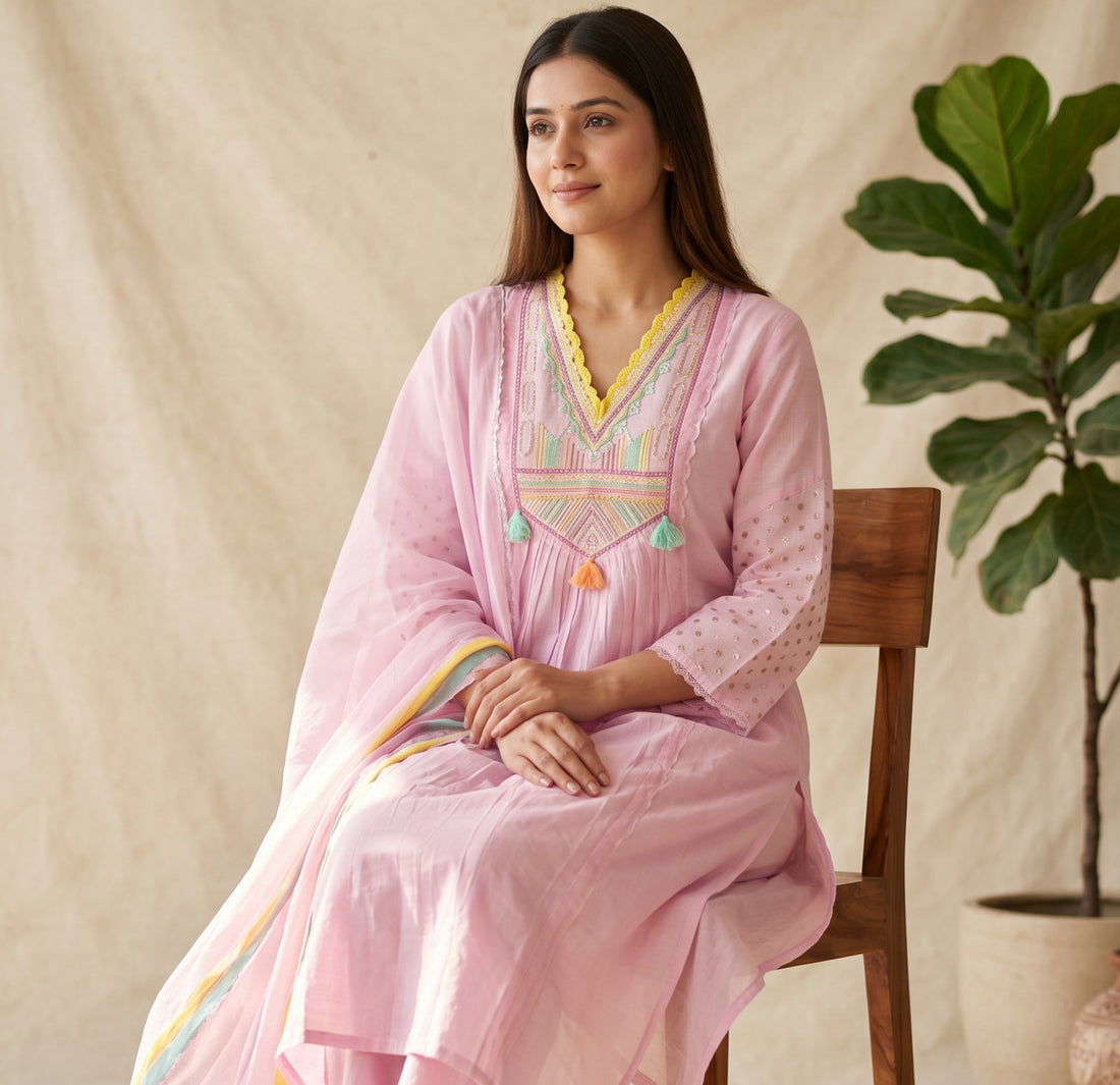 Blush Folk Embroidered Kurta Set