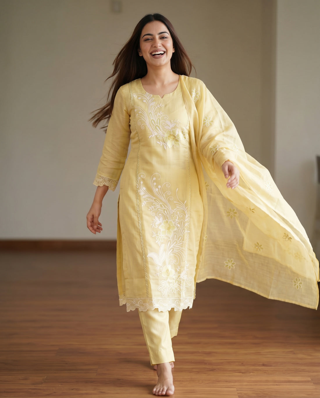 Lemon Blossom Embroidered Kurta Set