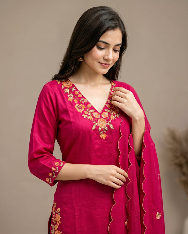 Rani Marigold Embroidered Kurta Set