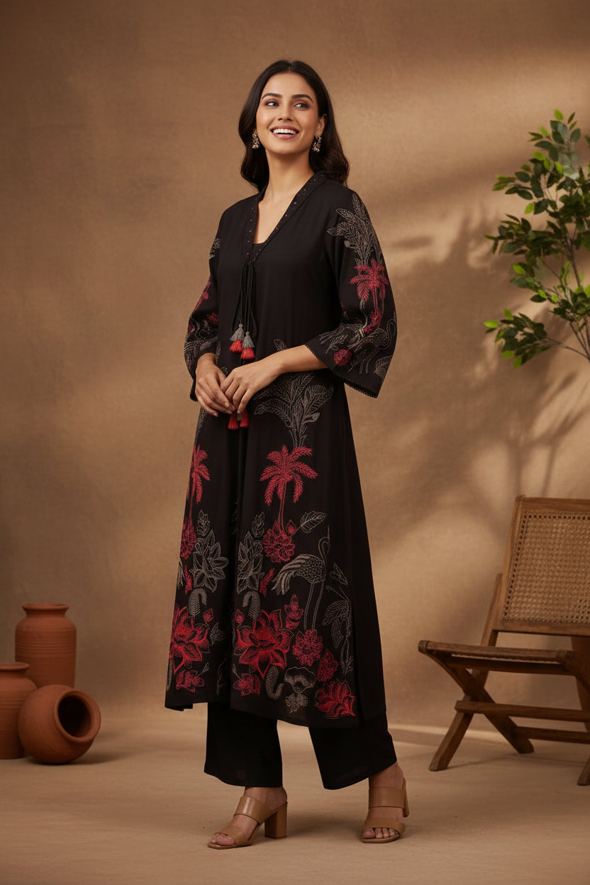 Model in a red anarkali — The Cotton Studio